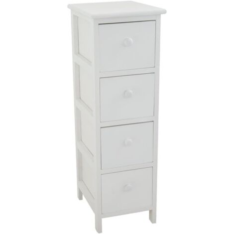 King Home Small Paulownia Holz Schubladenblock 26x32x81h cm 4 Schubladen weiß