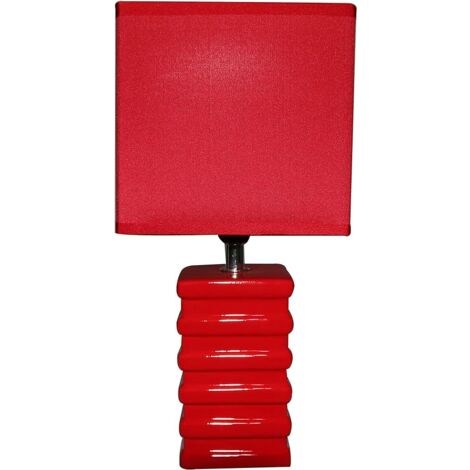 King Home TISCHLAMPE ROT Keramik rechteckige Basis 14x11x29,5 cm
