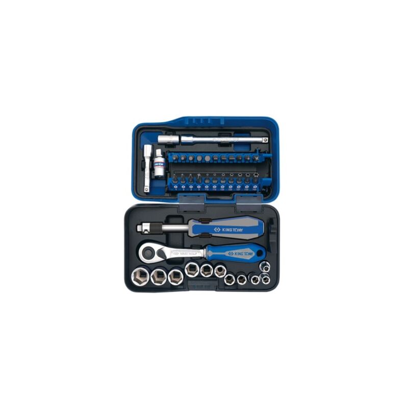 Coffret de douilles métriques et accessoires 1/4 - Série Atom - 39 pièces - King Tony