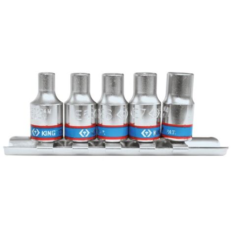KING TONY - Jeu de 5 douilles 1/4" TORX E4-E5-E6-E7-E8 sur rail - 5 pièces