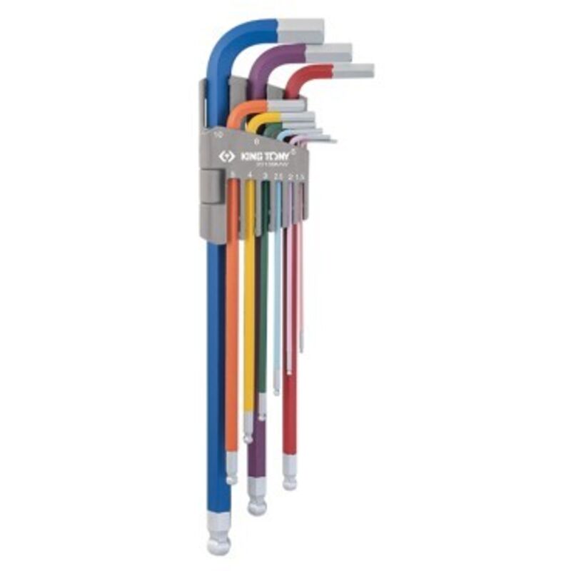 King Tony - Jeu de 9 clés mâles extra longues Ball Point à code couleur