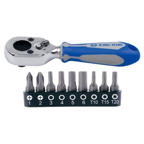 KING TONY - Jeu de mini cliquet porte-embouts et embouts 1/4" - 10 pièces