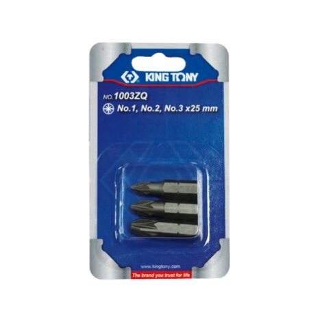 KING TONY - Jeu d'embouts de vissage 1/4"  POZIDRIV® (N°1,2,3) - 3 pièces