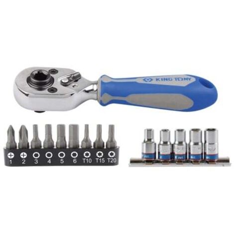 KING TONY - Mini cliquet + embouts et douilles 15 pcs en blister