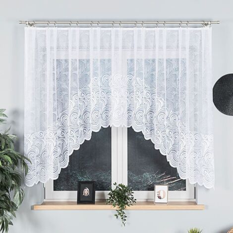KINGA - Tenda jacquard pronta all'uso con taglio in basso - 300x140 cm - bianco