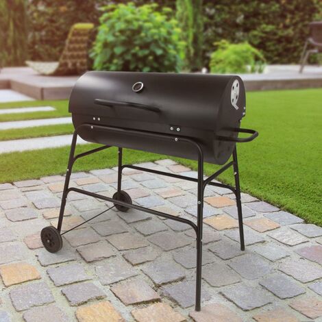 Kingfisher Oil Drum Outdoor Garden Charcoal BBQ Barbecue on Wheels with Cover