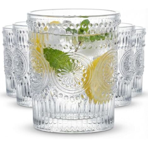 Kingrol – Lot de 6 verres à eau romantiques de 270 ml - Qualité supérieure - Style vintage - Pour jus, boissons, bière, cocktail