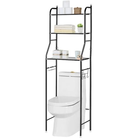 Kingsaid 3 Tier Over Toilet Storage Unit Multi-Functional Space Saving Organizer Stand Bathroom Shelf Unit Over Toilet Storage Rack Stand Black