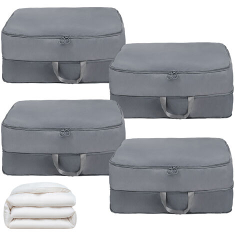 Kingsaid 4Pcs Compression Storage Bags with Handles, Clothes Organizer, Self Compressing Moving Bags, Expandable Packing Cubes for Bedding, Duvets, Blankets, Space-Saving Storage Solution