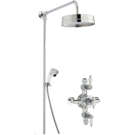 Kingsey Traditional Triple Exposed Valve & Rigid Riser Shower Set - Chrome/White - Balterley