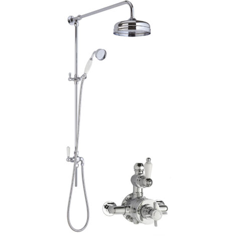 Kingsey Traditional Twin Exposed Valve & Rigid Riser Shower Set - Chrome/White - Balterley