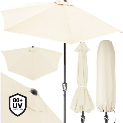 KINGSLEEVE® 2.7m Half Round Semi-Circular Garden Parasol  270cm Sun Shade with 80+ UV-Protection  2.3m Tall  Idea Balcony Umbrella  Garden Patio Wall Fence  Cream