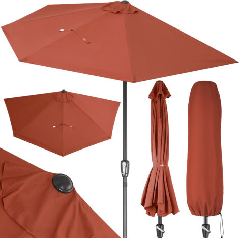 KINGSLEEVE® 2.7m Half Round Semi-Circular Garden Parasol 270cm Sun Shade with 80+ UV-Protection 2.3m Tall Idea Balcony Umbrella Garden Patio Wall Fence terracotta (de)