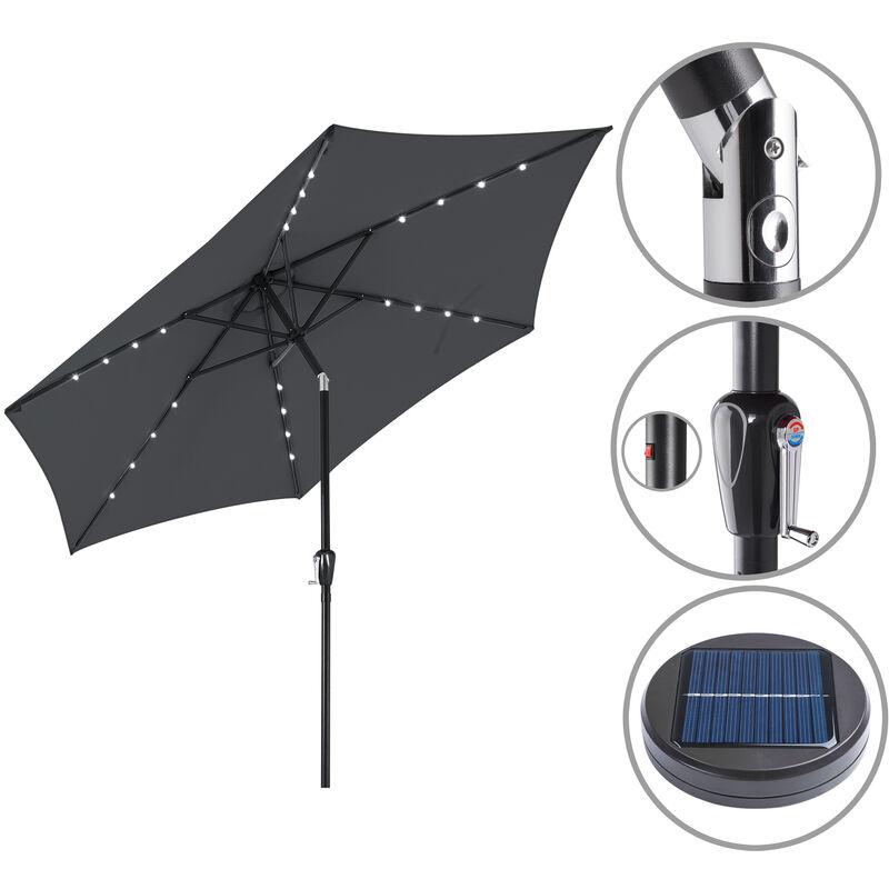 Florida 3m Aluminium Garden Parasol with led Solar Lighting and Protective Cover 270cm uv Protection 80+ Large Hexagonal Round Tiltable Patio Balcony