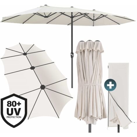 KINGSLEEVE® 4.6m Wide Double Garden Parasol with UV 80+ Protection & Protective Cover  XXL 460cmx270cm Oval Extra Width Patio Umbrella Sun Shade  Water Repellent  Crank Handle  Cream