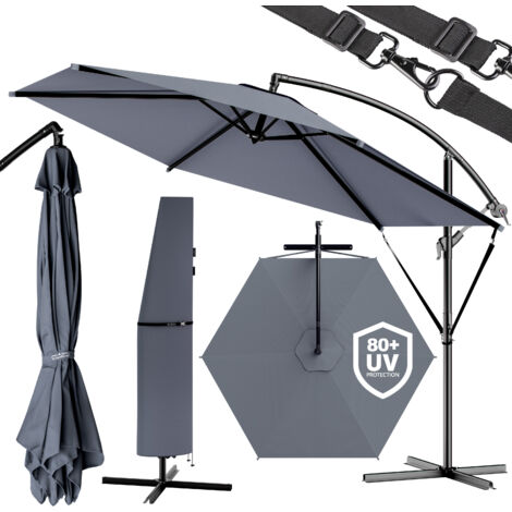 KINGSLEEVE® Ampelschirm rostfreies Aluminium Sonnenschirm Ø 300 cm & 330 cm UV Schutz 80+ Ständer Kurbel schwenkbar neigbar Garten Balkon  Anthrazit 1, 300cm