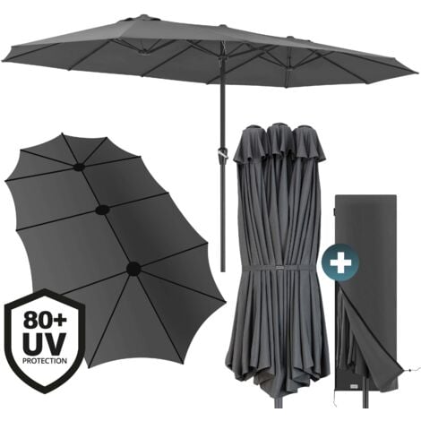 Kingsleeve Doppelsonnenschirm 460x270 cm UV Schutz 80+ Groß XXL Schutzhülle Kurbel Oval Wasserabweisend Garten Terrasse Sonnenschirm Marktschirm  anthrazit