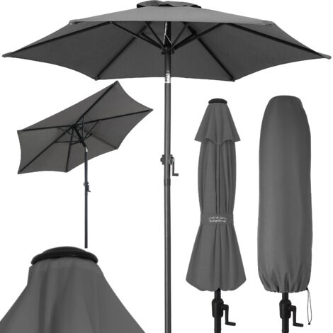 KINGSLEEVE® Fiji 2m Aluminium Garden Parasol with Crank Handle and Cover  UV80+ Sun Protection  200cm Tilting Patio Balcony Umbrella  Foldable & Tiltable  Water-Repellent  Anthracite