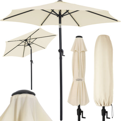 KINGSLEEVE® Fiji 2m Aluminium Garden Parasol with Crank Handle and Cover UV80+ Sun Protection 200cm Tilting Patio Balcony Umbrella Foldable & Tiltable Water-Repellent Beige