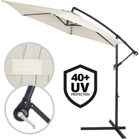 KINGSLEEVE Garden Sun Parasol Hanging 3m Sunshade Banana Patio Terrace Balcony Umbrella Canopy Cantilever   Cream