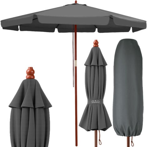 Kingsleeve Holz Sonnenschirm 330 cm UV Schutz 80+ Schutzhülle Seilzug Groß Rund Stabil Windfest Marktschirm Gartenschirm Terrasse Balkon  anthrazit