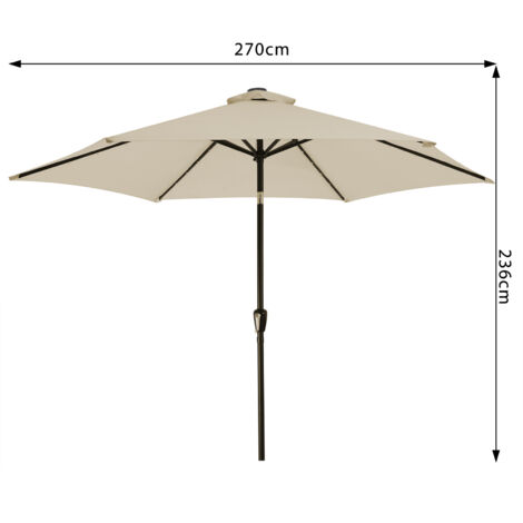 Kingsleeve Ombrellone da Giardino Ø 270cm con 24 LED a Energia Solare Parasole Idrorepellente Protezione 80+ Beige