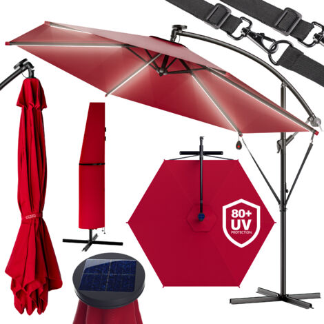 KINGSLEEVE® Ombrellone da Giardino Ø 350cm con LED a Energia Solare Parasole Inclinabile Idrorepellente Rosso