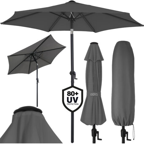 Kingsleeve Ombrellone pieghevole con manovella 200 cm con protezione UV 80+ con copertura protettiva alluminio rotondo 2m balcone terrazza giardino mercato Antracite