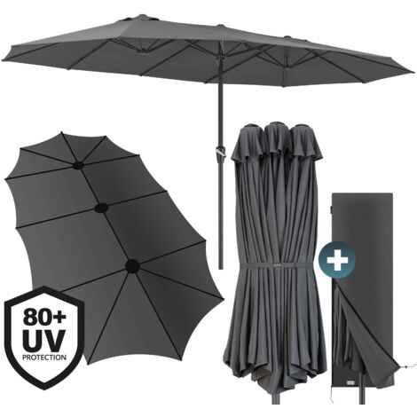 KINGSLEEVE® Parasol de jardin double XXL Protection solaire 460x270cm avec manivelle Pare-soleil avec protection UV40+  Anthracite