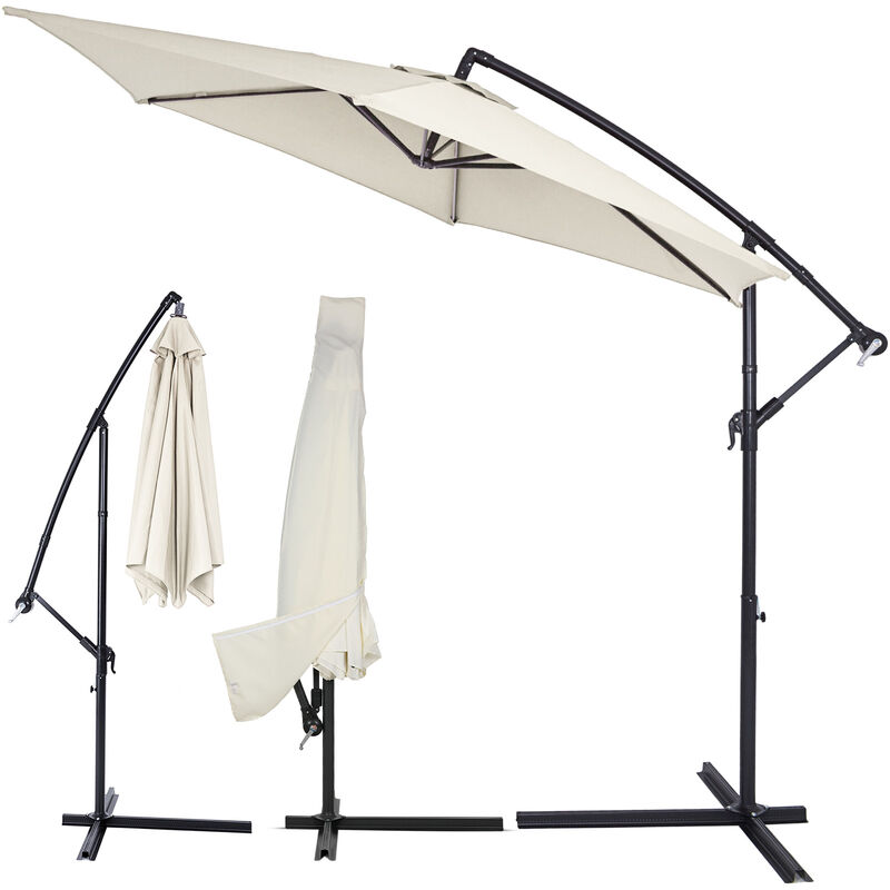 Kingsleeve - Parasol déporté inclinable Pare-soleil en aluminium avec manivelle housse Protection UV50+ jardin Crème, 330 cm