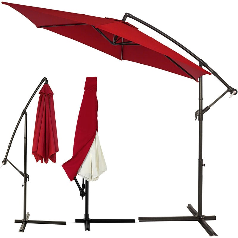 Kingsleeve - Parasol déporté inclinable Pare-soleil en aluminium avec manivelle housse Protection UV50+ jardin Rouge, 300 cm