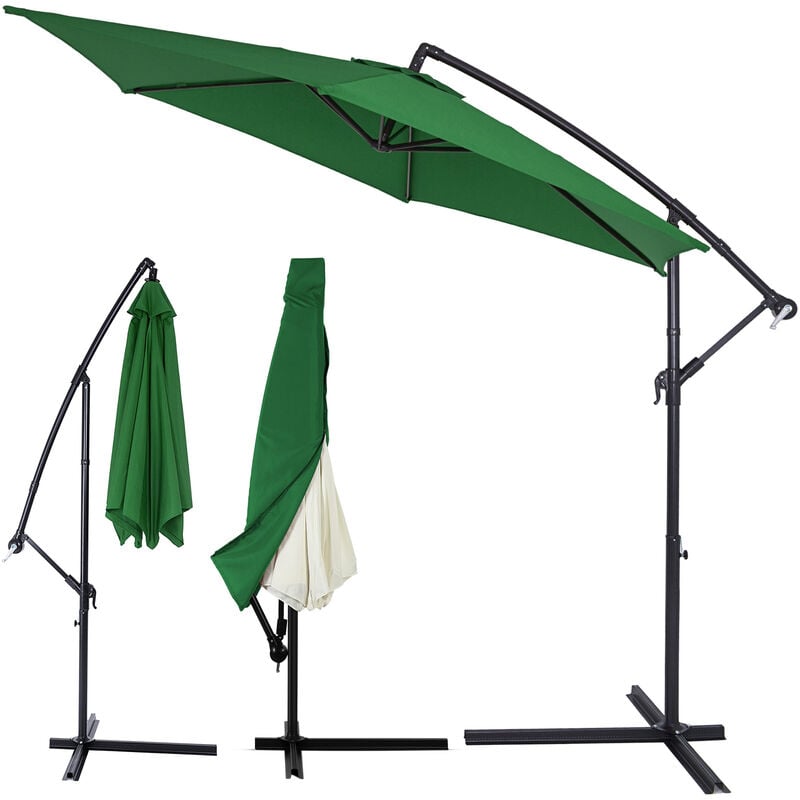 Parasol with Stand Cover Crank ø 300 cm Large Foldable Water-Repellent Garden Terrace Balcony Cantilever Umbrella Green - Kingsleeve