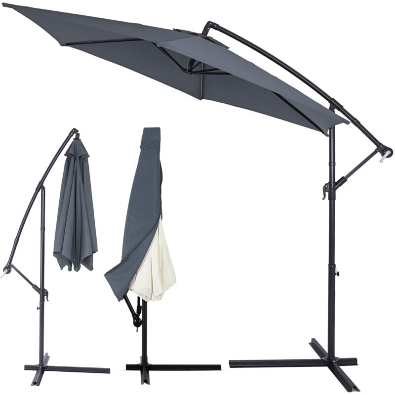 Kingsleeve - Parasol with Stand Cover Crank ø 300 cm Large Foldable Water-Repellent Garden Terrace Balcony Cantilever Umbrella Anthracite