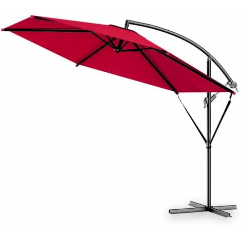 Kingsleeve® Sochi 3.3m Cantilever Garden Parasol with Stand & Wind Strap  UV80+ Sun Protection  Water-Repellent  Ø 330cm Swivel Tilt Foldable Aluminium Patio Umbrella  Crank Operated  Red