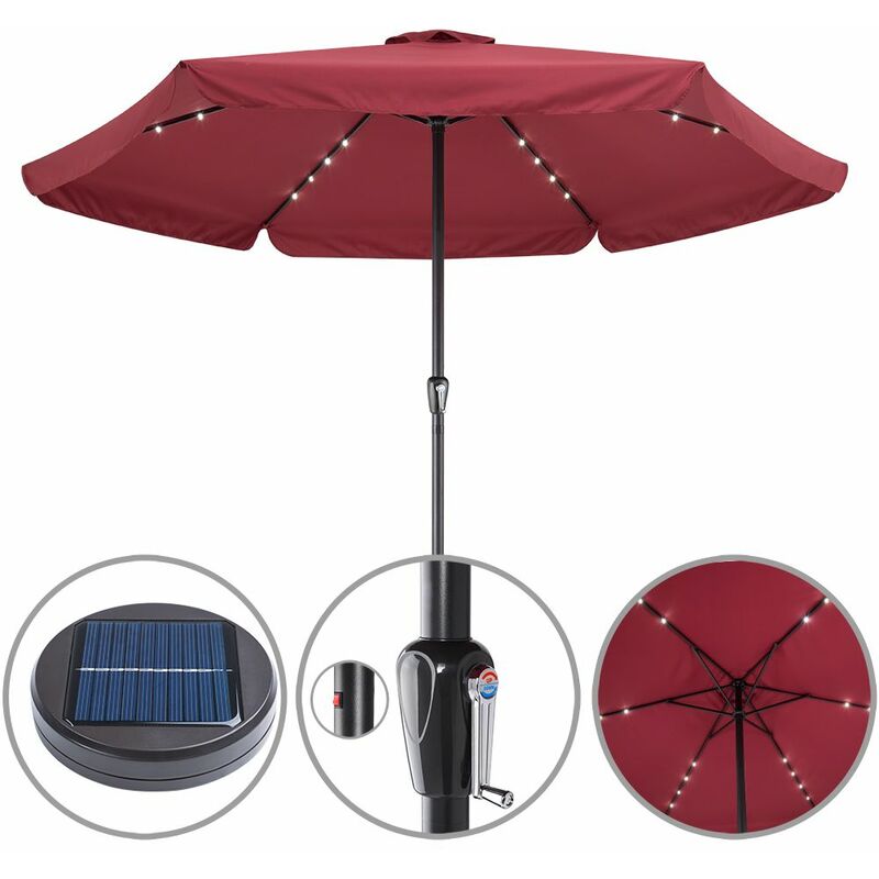 

Kingsleeve Sombrilla de aluminio de Ø 330cm Parasol con 32 Luces LED Solar con manivela jardín terraza balcón patio Rojo - Rojo