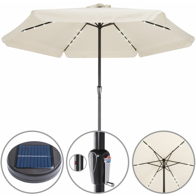 

Kingsleeve Sombrilla de aluminio de Ø 330cm Parasol con 32 Luces LED Solar con manivela jardín terraza balcón patio Crema - Crema