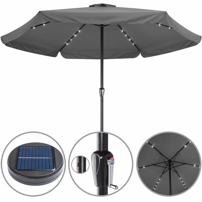 

Kingsleeve Sombrilla de aluminio de Ø 330cm Parasol con 32 Luces LED Solar con manivela jardín terraza balcón patio Antracita - Antracita