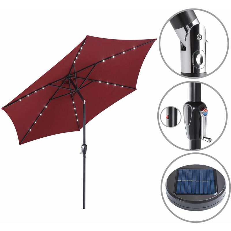 

Kingsleeve Sombrilla de aluminio de Ø 300cm Parasol con luces LED solar manivela inclinable jardín patio terraza balcón Rojo - Rojo