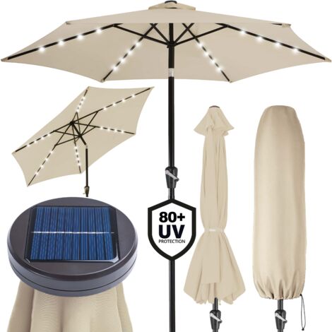 Kingsleeve Sombrilla de aluminio de Ø 300cm Parasol con luces LED solar manivela inclinable jardín patio terraza balcón Crema