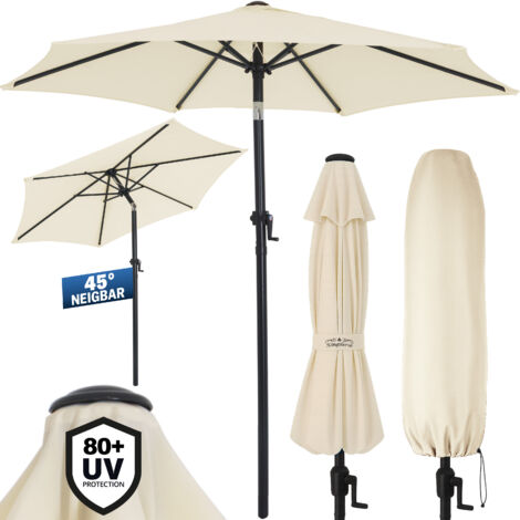 Kingsleeve® Sombrilla de Jardín Ø 200cm Protección UV 80+ Funda Protectora Manivela Parasol Grande Balcón Beige