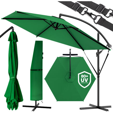 KINGSLEEVE® Sombrilla de Jardín Ø330cm Soporte Manivela Inclinable Protección UV 80+ Seguro Antiviento Repelente al Agua Terraza Patio  Verde
