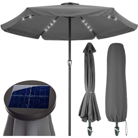 KINGSLEEVE® Sombrilla de Jardin Aluminio Ø 330cm Parasol Luces LEDs Protección UV 80+ Manivela Terraza Balcón  Antracita