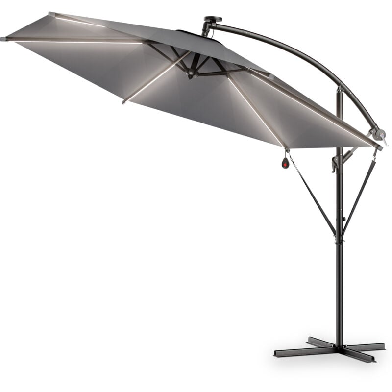 

Kingsleeve Sombrilla de aluminio de 330cm con 8 tiras de Luces LED solar con manivela interruptor Parasol jardín terraza balcón Antracita - Antracita