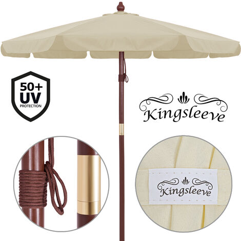 Kingsleeve Sombrilla de Madera Ø330cm Protección UV80+ Parasol Repelente al Agua Mástil 48mm Crema