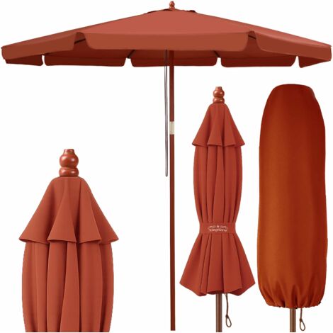 Kingsleeve Sombrilla de Madera Ø330cm Protección UV80+ Parasol Repelente al Agua  Mástil 48mm Terracota