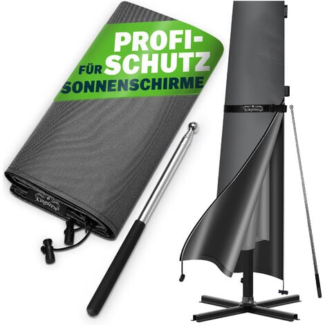 KINGSLEEVE® Sonnenschirm Abdeckung bis Ø 350 cm mit Stab Winterfest Wasserabweisend Wetterfest Robust Reißfest Groß Schutzhülle Plane Hülle Abdeckplane