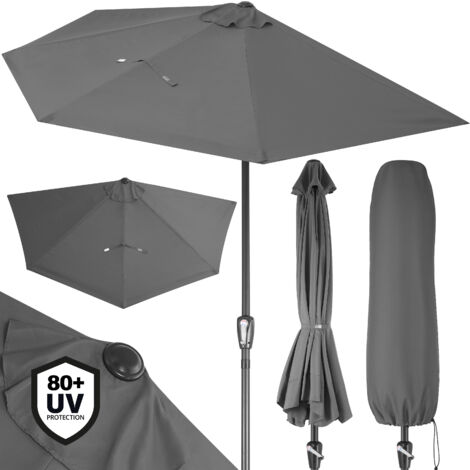 Kingsleeve Sonnenschirm Halbrund 2,7m Groß Kurbel UV-Schutz 80+ Balkon Terrasse Halbschirm Terrassenschirm Balkonschirm Halbrundschirm anthrazit