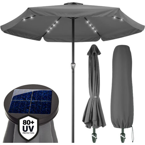 KINGSLEEVE® Sonnenschirm LED Beleuchtung UV Schutz 80+ Solar Schutzhülle 330cm Groß Kurbel Volant Balkon Terrasse Gartenschirm Marktschirm  anthrazit