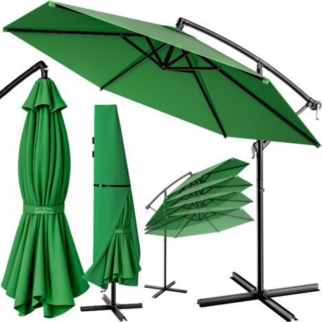 KINGSLEEVE® Sonnenschirm Sochi UV-Schutz 80+ mit Ständer 330cm Kurbel Alu schwenkbar neigbar Garten Terrasse Balkon 3,3m Ampelschirm UV Groß grün