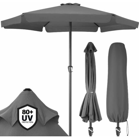 Kingsleeve® Sonnenschirm UV Schutz 80+ mit Schutzhülle 330 cm Balkon Kurbel Strandschirm Groß Wasserabweisend Aluminium Windöffnung Gartenschirm Rund  dunkelgrau
